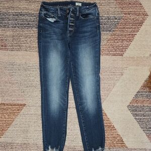 Dark Wash Skinny Jeans with Button Fly